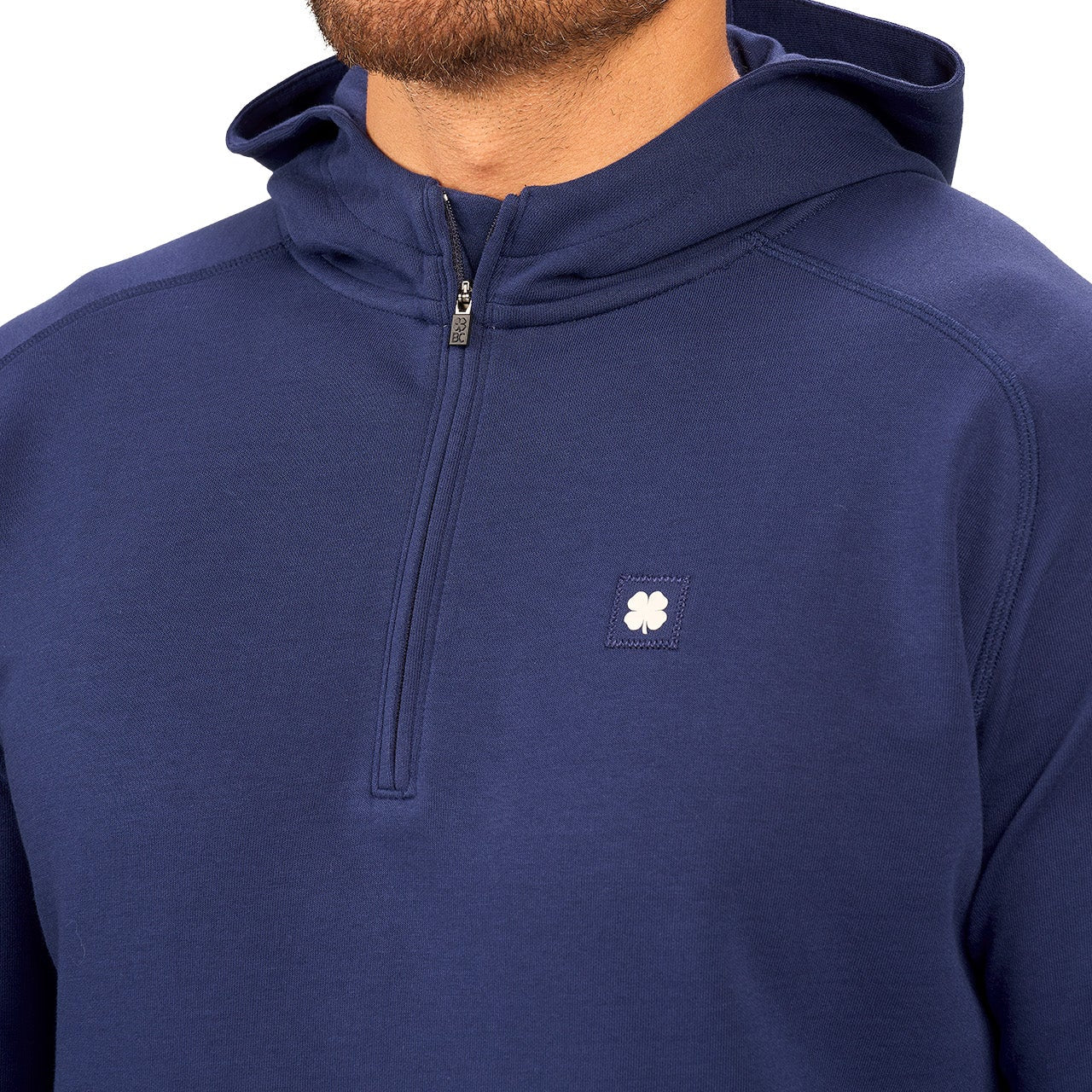 navy hoodie with Black Clover logo on chest