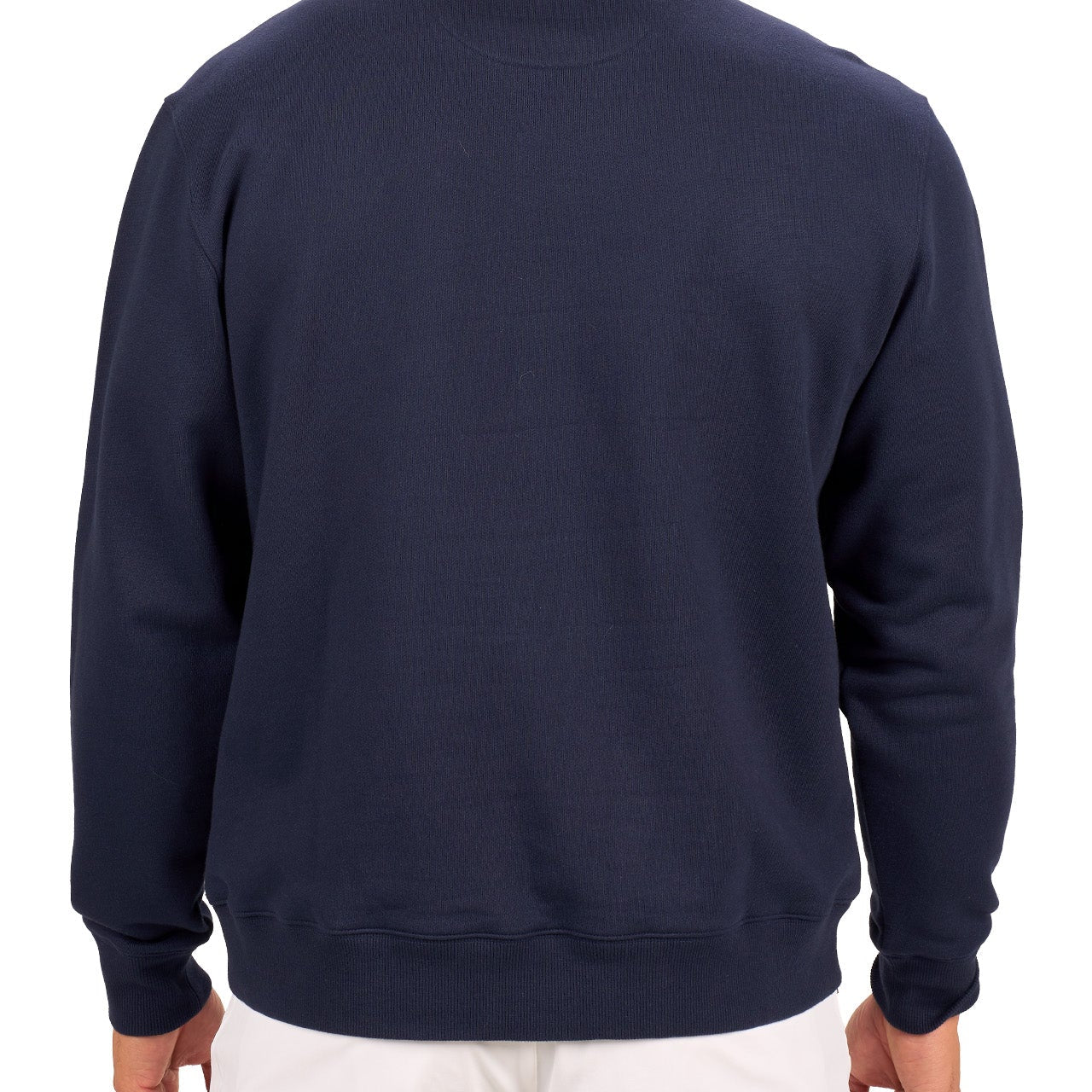 man wearing an navy colored sweater from Black Clover with a 3d text BLCK CLVR on the chest