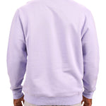 man wearing an light purple colored sweater from Black Clover with a 3d text BLCK CLVR on the chest